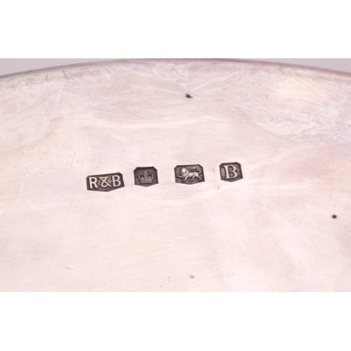 510 - A Roberts & Belk heavy silver circular tray, inscribed 