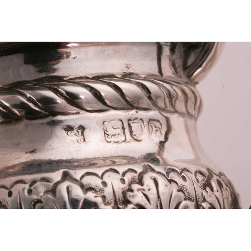 513 - A George IV milk jug, hallmarked London 1825, a silver and glass mustard and matched spoon with Engl... 
