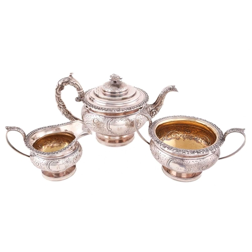 514 - A George IV silver three-piece tea service, by John & Thomas Settle from the Gunn & Co, Sheffield 18... 