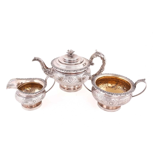 514 - A George IV silver three-piece tea service, by John & Thomas Settle from the Gunn & Co, Sheffield 18... 