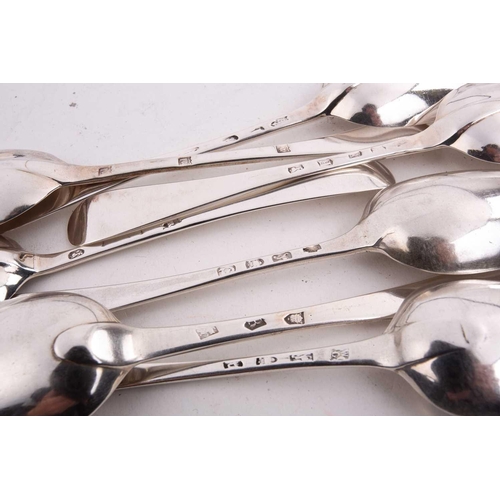 515 - A collection of twelve various silver table spoons, including a George I example by Samuel Hutton, L... 