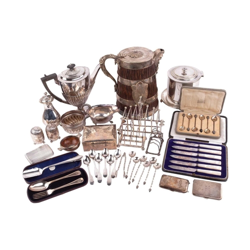 525 - A mixed quantity of silver and silver plate including a Victorian silver sugar bowl with an inscript... 