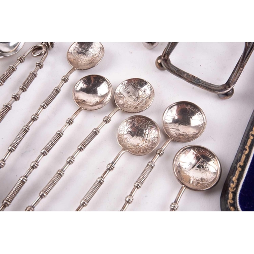 525 - A mixed quantity of silver and silver plate including a Victorian silver sugar bowl with an inscript... 
