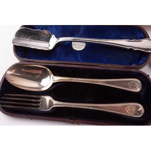 525 - A mixed quantity of silver and silver plate including a Victorian silver sugar bowl with an inscript... 