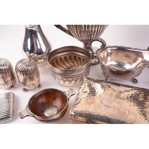 525 - A mixed quantity of silver and silver plate including a Victorian silver sugar bowl with an inscript... 