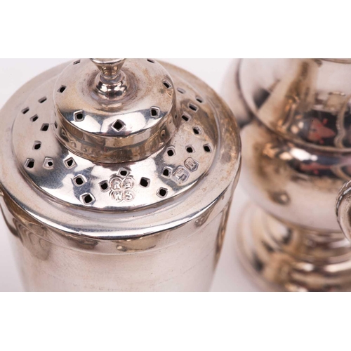 527 - A mixed collection of silver cruets, including a pair of mustard pots by William Hutton and Sons Ltd... 