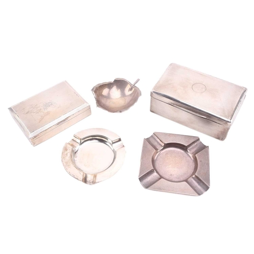 528 - A collection of silver smoking related items, comprising a square ashtray with engine turned decorat... 