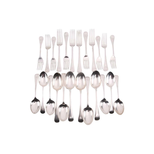 535 - A composite Old English pattern flatware for six comprising a set of six dessert forks and spoons to... 