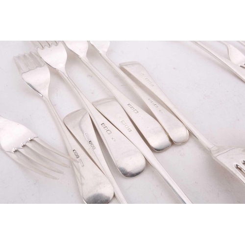 535 - A composite Old English pattern flatware for six comprising a set of six dessert forks and spoons to... 