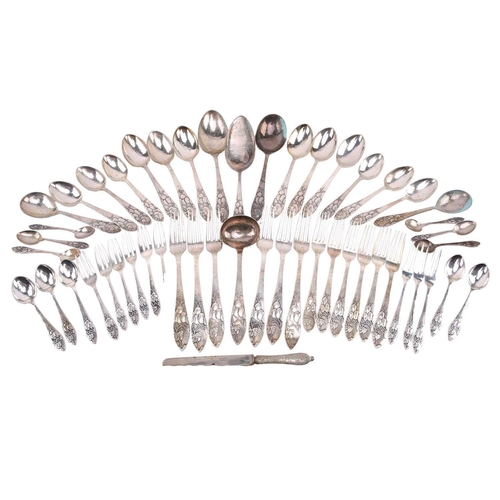 539 - A composite set of Danish white metal flatware, Copenhagen, various dates and makers, each piece dec... 