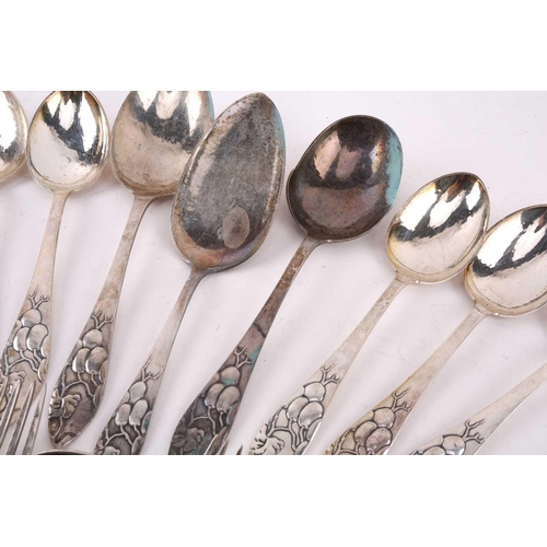 539 - A composite set of Danish white metal flatware, Copenhagen, various dates and makers, each piece dec... 