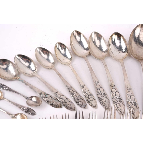 539 - A composite set of Danish white metal flatware, Copenhagen, various dates and makers, each piece dec... 