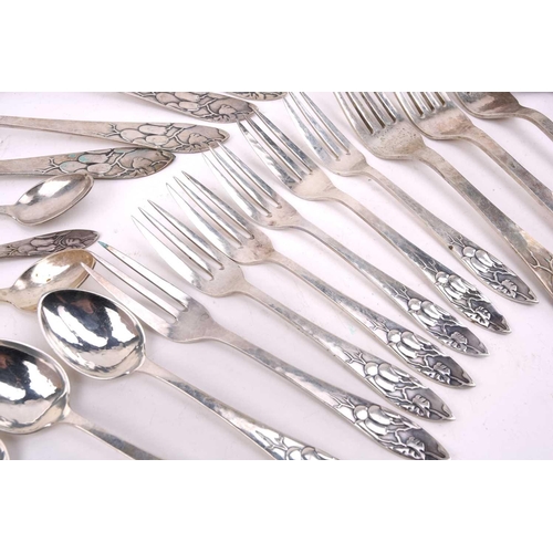 539 - A composite set of Danish white metal flatware, Copenhagen, various dates and makers, each piece dec... 