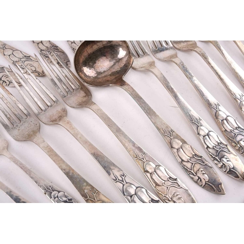 539 - A composite set of Danish white metal flatware, Copenhagen, various dates and makers, each piece dec... 