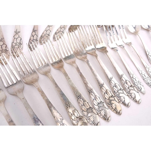 539 - A composite set of Danish white metal flatware, Copenhagen, various dates and makers, each piece dec... 