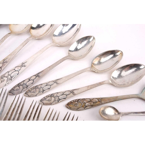 539 - A composite set of Danish white metal flatware, Copenhagen, various dates and makers, each piece dec... 
