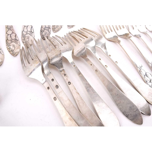 539 - A composite set of Danish white metal flatware, Copenhagen, various dates and makers, each piece dec... 