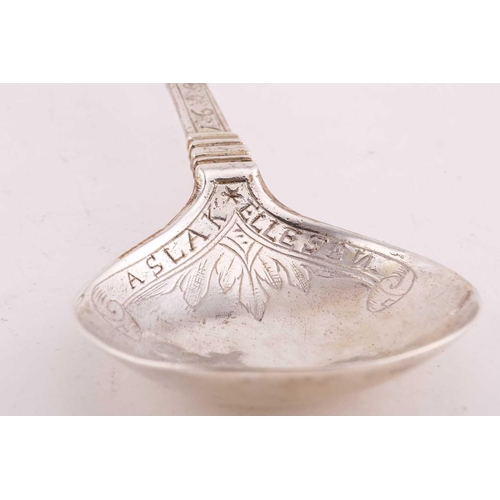 540 - An early Norwegian silver spoon dated 1600 by Josv Albeirgenn; with ball terminal above a twisted an... 