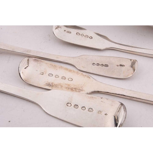 541 - A collection of various examples of silver fiddle-pattern flatware, including examples by William El... 