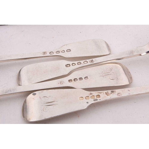 541 - A collection of various examples of silver fiddle-pattern flatware, including examples by William El... 