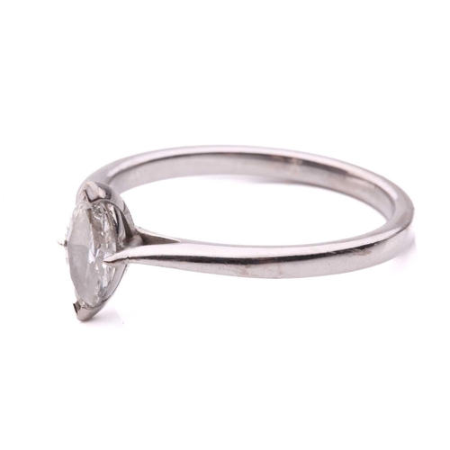 58 - A marquise diamond solitaire ring, the marquise cut diamond with an estimated weight of 0.45cts, in ... 