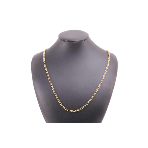 6 - A Modernism fancy link necklace in 18ct yellow gold, composed of textured links with bead details, c... 
