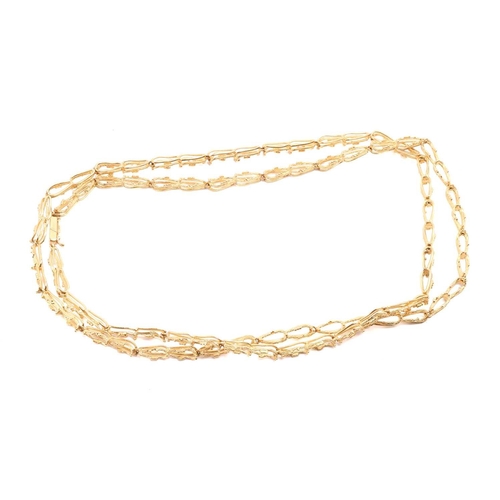 6 - A Modernism fancy link necklace in 18ct yellow gold, composed of textured links with bead details, c... 