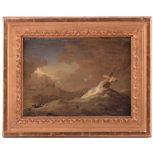 10 - 18th century Continental School, Galleons in a Storm, indistinctly signed bottom right, oil on canva... 