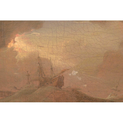 10 - 18th century Continental School, Galleons in a Storm, indistinctly signed bottom right, oil on canva... 