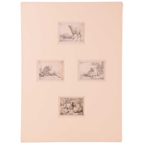 108 - Karel Dujardin (1626-1678) Dutch, three small etchings, studies of sheep, each circa 8 cm x 10 cm, t... 