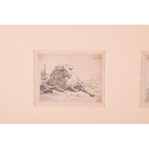 108 - Karel Dujardin (1626-1678) Dutch, three small etchings, studies of sheep, each circa 8 cm x 10 cm, t... 