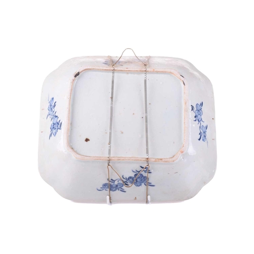 115 - A Chinese blue and white export porcelain dish (entre base?) of almost square form with re-entrant c... 