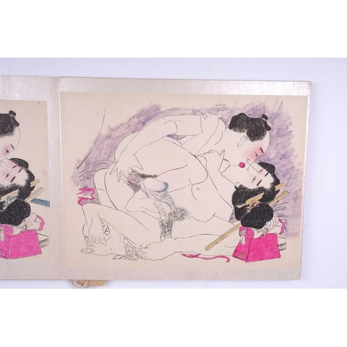 116 - A Japanese fold-out folio of pen & ink Shunga (Erotic) drawings, the first half of the 20th century,... 