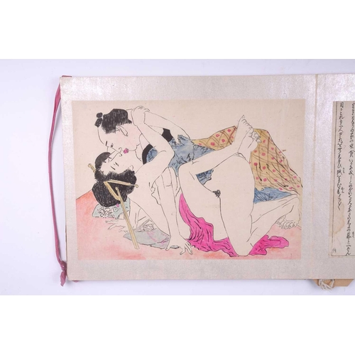 116 - A Japanese fold-out folio of pen & ink Shunga (Erotic) drawings, the first half of the 20th century,... 