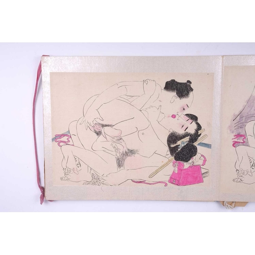 116 - A Japanese fold-out folio of pen & ink Shunga (Erotic) drawings, the first half of the 20th century,... 