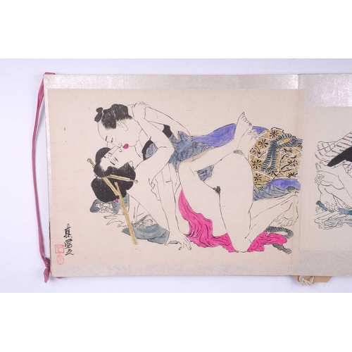 116 - A Japanese fold-out folio of pen & ink Shunga (Erotic) drawings, the first half of the 20th century,... 