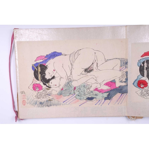 116 - A Japanese fold-out folio of pen & ink Shunga (Erotic) drawings, the first half of the 20th century,... 