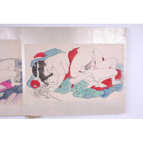 116 - A Japanese fold-out folio of pen & ink Shunga (Erotic) drawings, the first half of the 20th century,... 