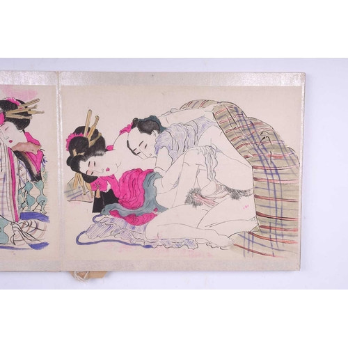 116 - A Japanese fold-out folio of pen & ink Shunga (Erotic) drawings, the first half of the 20th century,... 