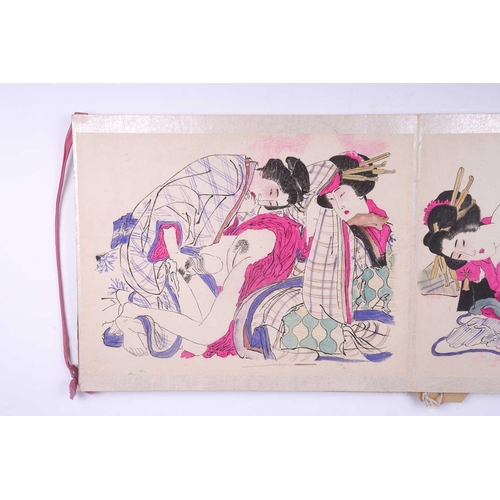 116 - A Japanese fold-out folio of pen & ink Shunga (Erotic) drawings, the first half of the 20th century,... 