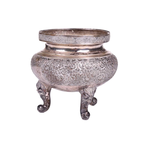 119 - A Chinese silver censer of circular squat-bellied form, late Qing Dynasty/early Republic, the body w... 