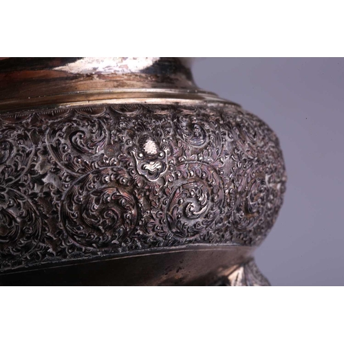 119 - A Chinese silver censer of circular squat-bellied form, late Qing Dynasty/early Republic, the body w... 