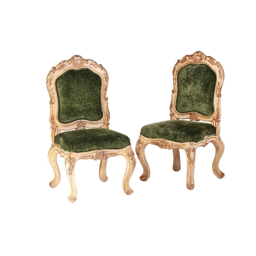 143 - A set of large Mexican French-style painted and giltwood side chairs, 20th century with stuff over u... 