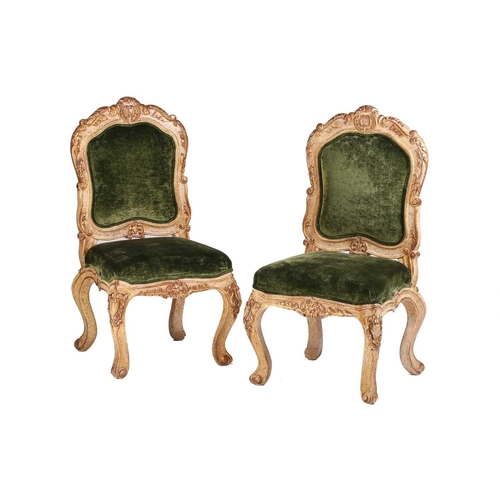 143 - A set of large Mexican French-style painted and giltwood side chairs, 20th century with stuff over u... 