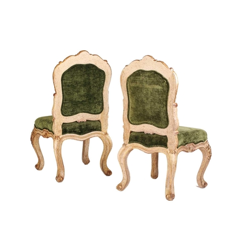 143 - A set of large Mexican French-style painted and giltwood side chairs, 20th century with stuff over u... 