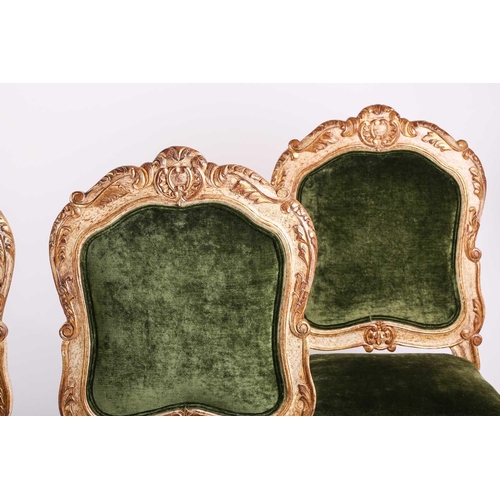 143 - A set of large Mexican French-style painted and giltwood side chairs, 20th century with stuff over u... 