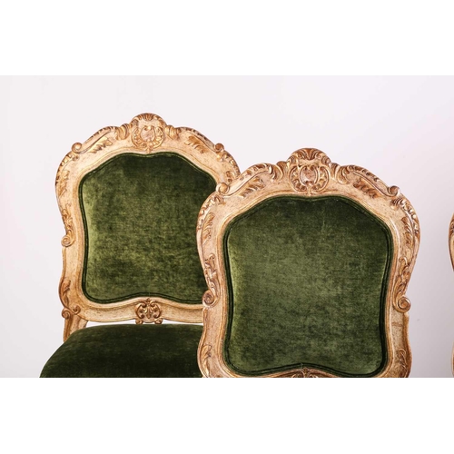 143 - A set of large Mexican French-style painted and giltwood side chairs, 20th century with stuff over u... 