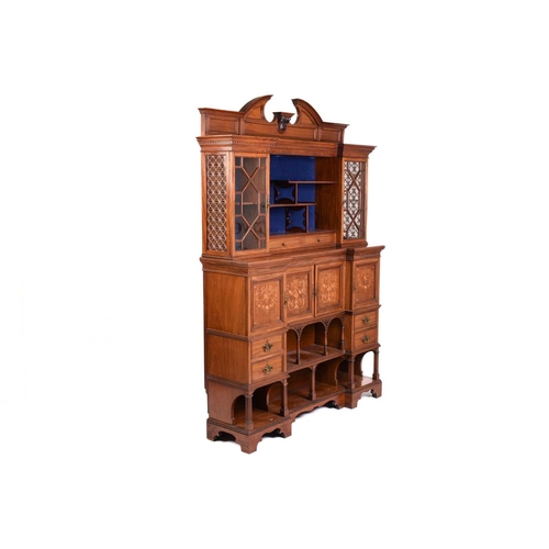 146 - A fine Edwardian mahogany and inlaid inverted breakfront side cabinet, the arched broken pediment ov... 