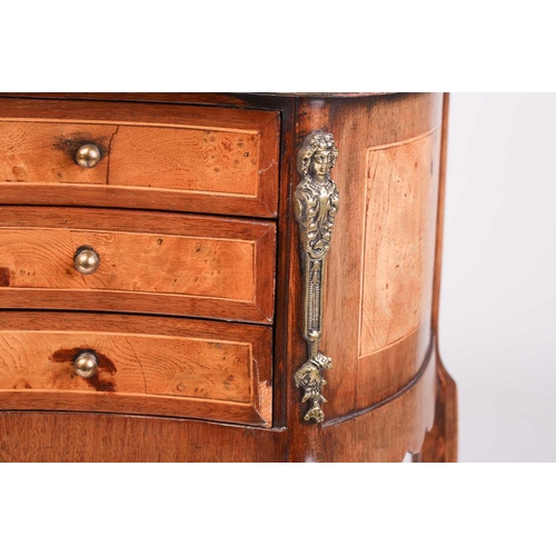 149 - A Louis XVI style burr elm veneered and crossbanded side table, the brass gallery bowed top with con... 