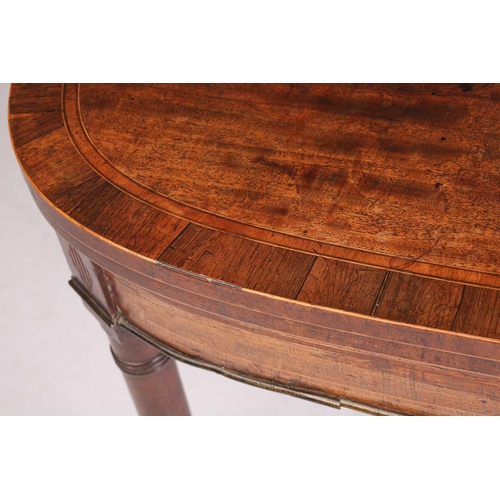 153 - An early 19th century mahogany and rosewood crossbanded foldover card table, with bowed front boxwoo... 